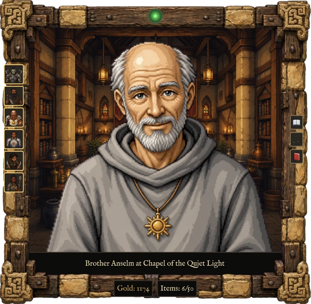 Brother Anselm of the Chapel of the Quiet Light, in a framed portrait