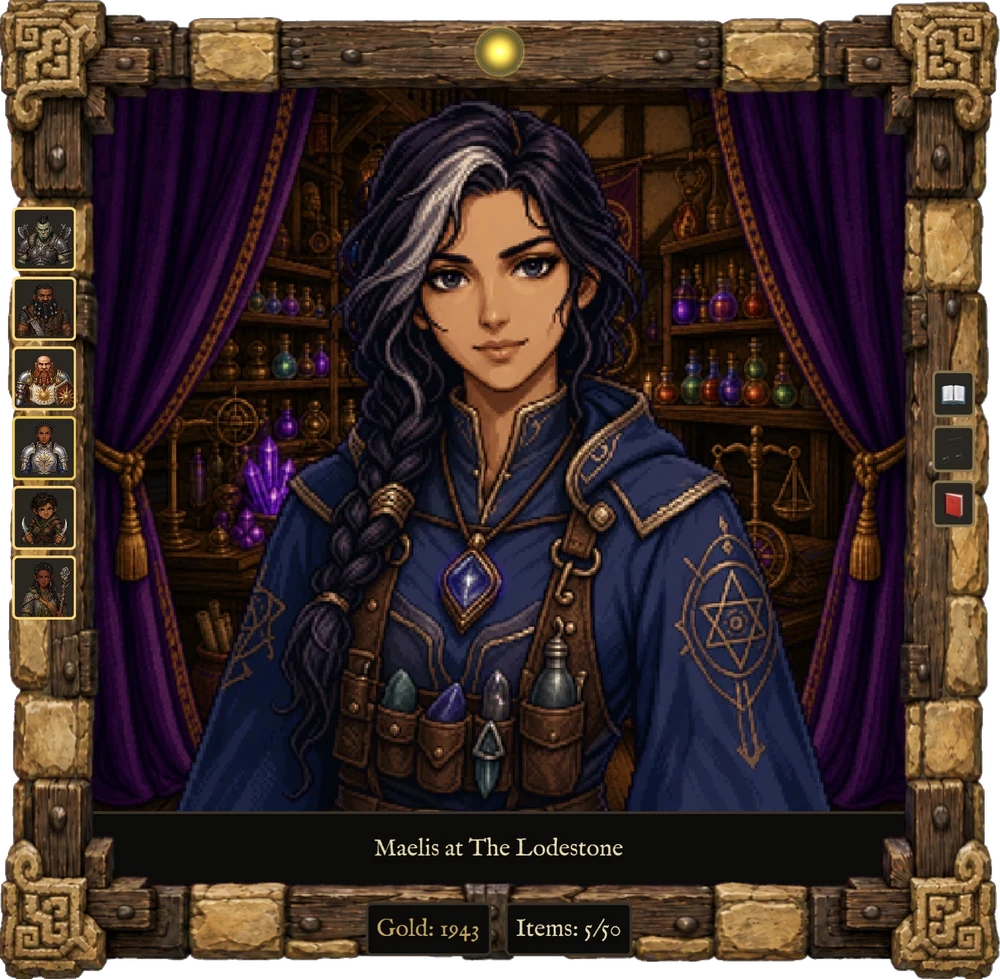 Maelis of The Lodestone, in a framed portrait