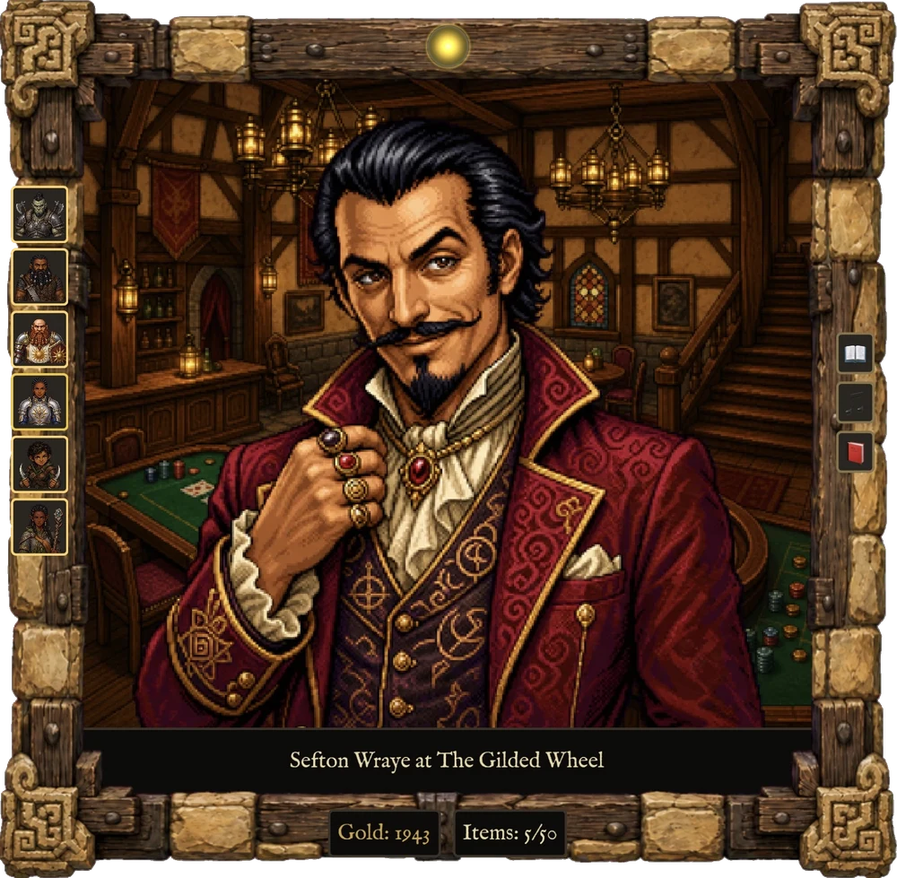 Sefton Wraye of The Gilded Wheel, in a framed portrait