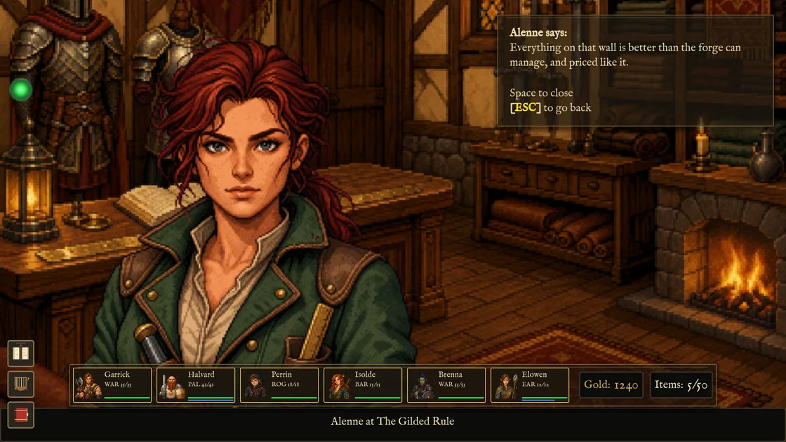 Alenne standing in her shop, her words in a card beside her