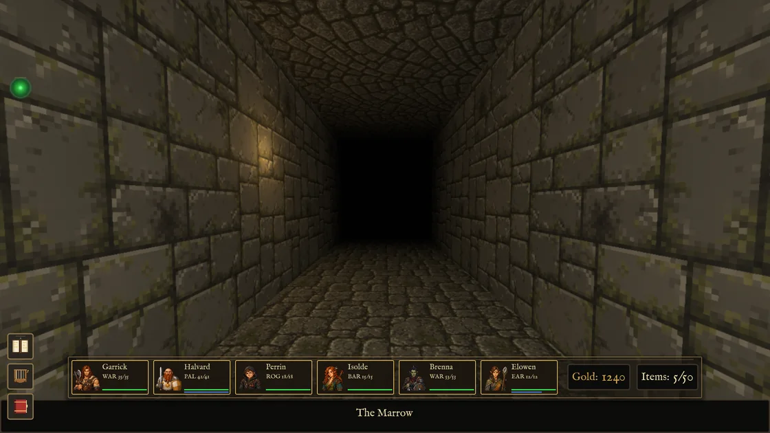 A stone mine corridor lit by the party's lantern, filling the screen