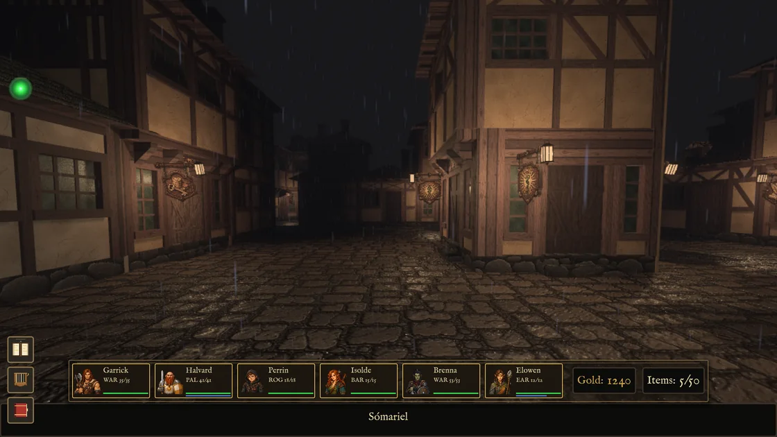 A wet street in the rain at night, filling the screen