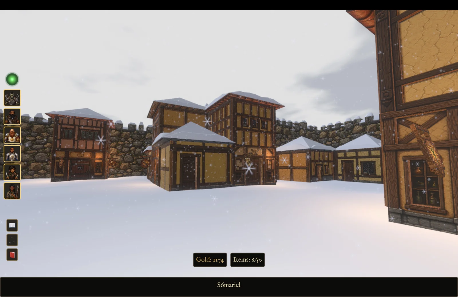First-person view of Somariel’s square under snow